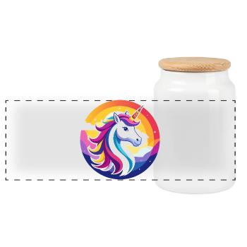 Rainbow Unicorn Colorful Unicorn Head Motif - Panoramic Cookie Jar with Wooden Lid - white - Front