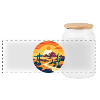Desert Path Sunset Desert Landscape Motif - Panoramic Cookie Jar with Wooden Lid - white - Front