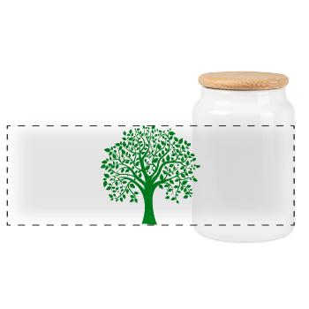 Base Green Jumbo Tree Print Silhouette - Panoramic Cookie Jar with Wooden Lid - white - Front