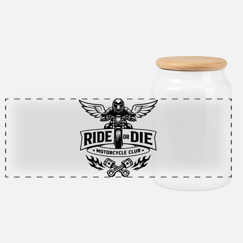 Ride or Die – Motorradclub - Panorama Keksdose mit Holzdeckel - Weiß