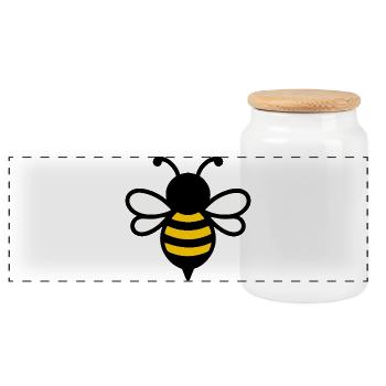 Yellow-striped bee logo - Panoramic Cookie Jar with Wooden Lid - white - Front