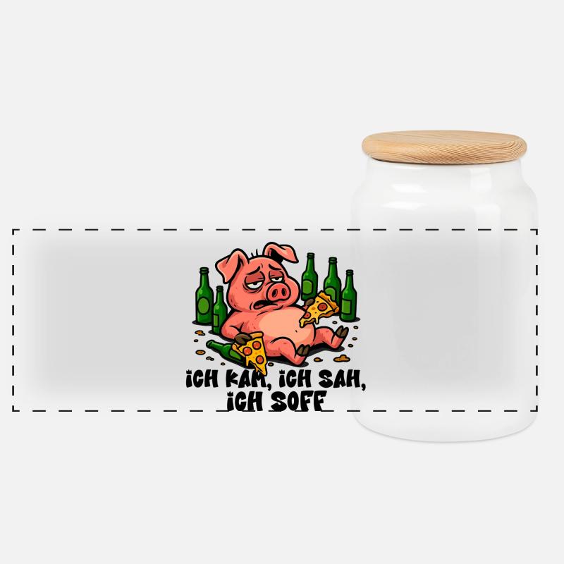 Ich kam, ich sah, ich soff – Lustiges Bier Shirt - Panorama Keksdose mit Holzdeckel - Weiß
