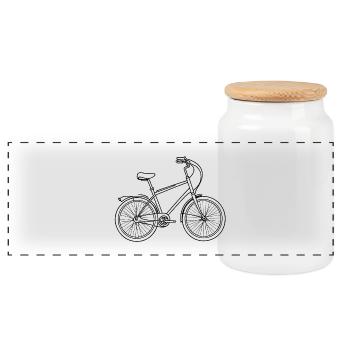 Bicycle Sport Sporty Hobby Symbol Wheel - Panoramic Cookie Jar with Wooden Lid - white - Front