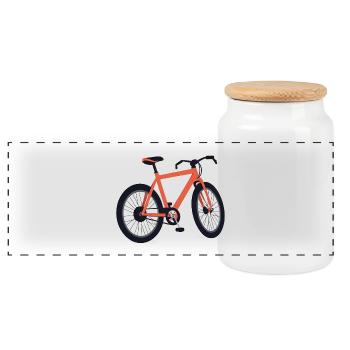 Orange bike design - Panoramic Cookie Jar with Wooden Lid - white - Front