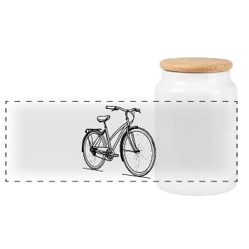 Art de silhouette de vélo - Boîte à biscuits avec couvercle en bois - blanc - Devant
