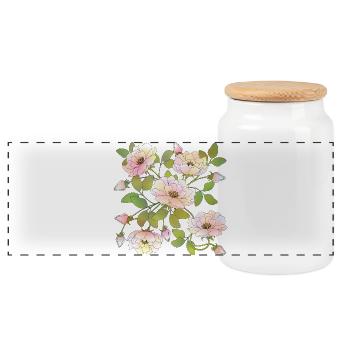 Flowers - Panoramic Cookie Jar with Wooden Lid - white - Front
