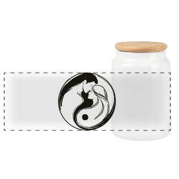Yin Yang, Énergie masculine et féminine en équilibre - Boîte à biscuits avec couvercle en bois - blanc - Devant