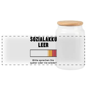 Energie Akku Balkendesign - Panorama Keksdose mit Holzdeckel - Weiß - Vorne