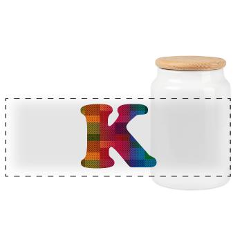 Letter K - Panoramic Cookie Jar with Wooden Lid - white - Front