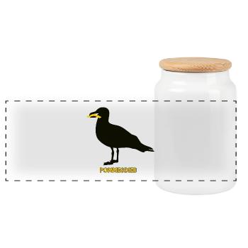 Pommesdieb Möwe - Schwarz - Panorama Keksdose mit Holzdeckel - Weiß - Vorne