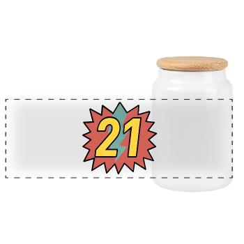 21 - Panoramic Cookie Jar with Wooden Lid - white - Front