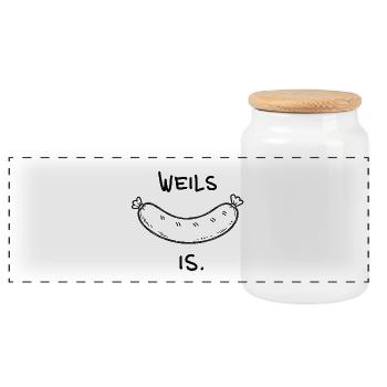 Weils Ist Wurst Illustration - Panoramic Cookie Jar with Wooden Lid - white - Front