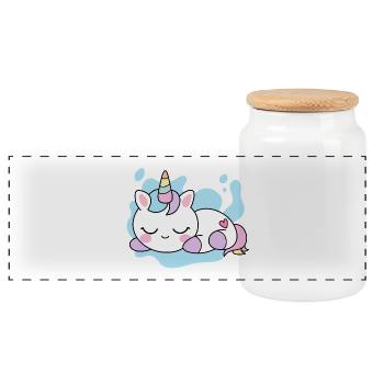 Dreaming Unicorn Kawaii – Soft Dreamy Design - Panoramic Cookie Jar with Wooden Lid - white - Front