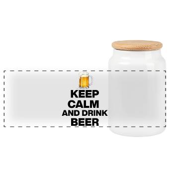 KEEP CALM AND DRINK BEER! BEER LOVERS CELEBRATE s - Panoramic Cookie Jar with Wooden Lid - white - Front