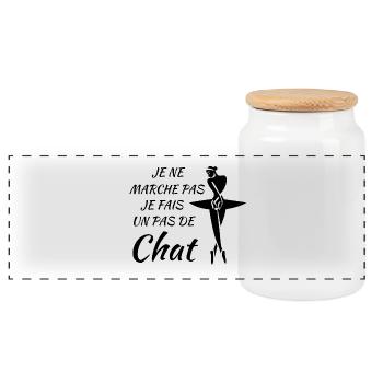 Je ne marche pas, je fais un pas de chat - Boîte à biscuits avec couvercle en bois - blanc - Devant