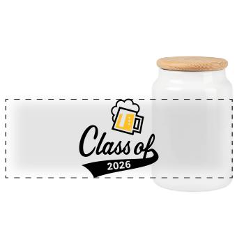 Class Of 2026 (Abschlussklasse / Bier / 2C POS) - Panorama Keksdose mit Holzdeckel - Weiß - Vorne