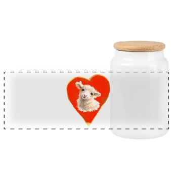 Lamb in heart motif - Panoramic Cookie Jar with Wooden Lid - white - Front