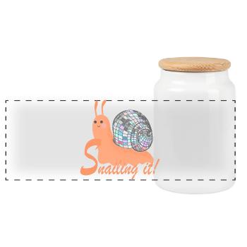Snailing It! – Colorful Snail with Disco Ball - Panoramic Cookie Jar with Wooden Lid - white - Front