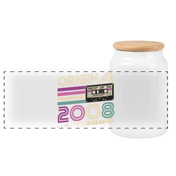 18th Birthday 2008 Vintage Retro Gift - Panoramic Cookie Jar with Wooden Lid - white - Front