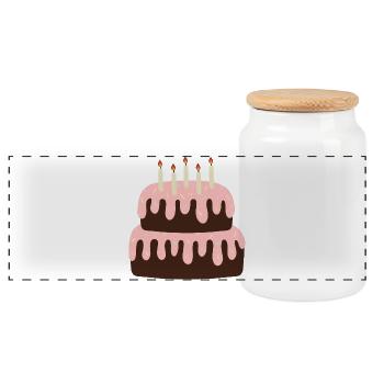 Pastellrosa Kuchen-Geburtstagsillustration - Panorama Keksdose mit Holzdeckel - Weiß - Vorne