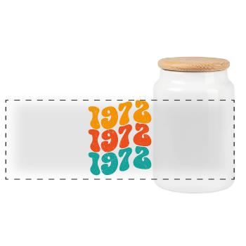 Vintage 1972 - Panoramic Cookie Jar with Wooden Lid - white - Front