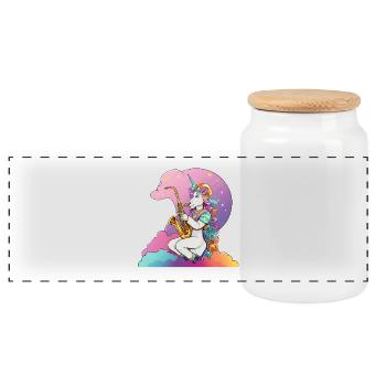Saxophon Unicorn im Regenbogen - Panorama Keksdose mit Holzdeckel - Weiß - Vorne