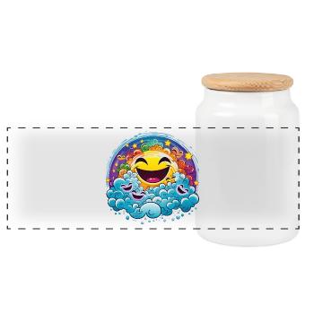 Laughing sun in colorful clouds - Panoramic Cookie Jar with Wooden Lid - white - Front
