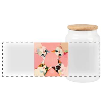 Quatre chats en cercle | Pastel Kawaii Motif - Boîte à biscuits avec couvercle en bois - blanc - Devant