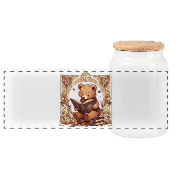 Ours de lecture – Un design mignon pour les amoureux des livres - Boîte à biscuits avec couvercle en bois - blanc - Devant