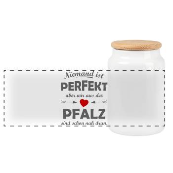 Palatinate pride: Nobody is perfect - Panoramic Cookie Jar with Wooden Lid - white - Front