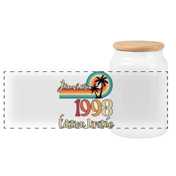 January 1993 – Retro Limited Edition - Panoramic Cookie Jar with Wooden Lid - white - Front