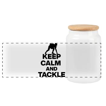 KEEP CALM AND TACKLE! FOOTBALL FAN GIFT USA s - Panoramic Cookie Jar with Wooden Lid - white - Front
