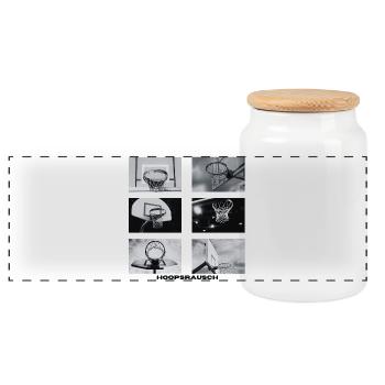 Hoopsrausch BW Collage - Panoramic Cookie Jar with Wooden Lid - white - Front