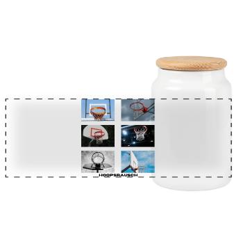 Hoopsrausch Collage - Panoramic Cookie Jar with Wooden Lid - white - Front