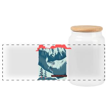 Pistenrausch Berglandschaft Illustration - Panorama Keksdose mit Holzdeckel - Weiß - Vorne