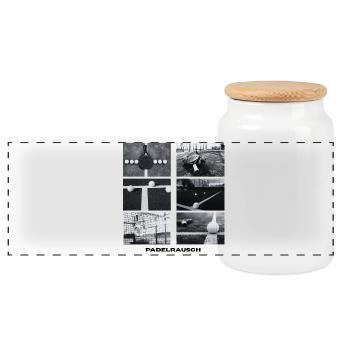 Padelrausch Collage BW - Panoramic Cookie Jar with Wooden Lid - white - Front