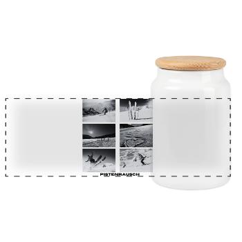 Pistenrausch Collage BW - Panorama Keksdose mit Holzdeckel - Weiß - Vorne