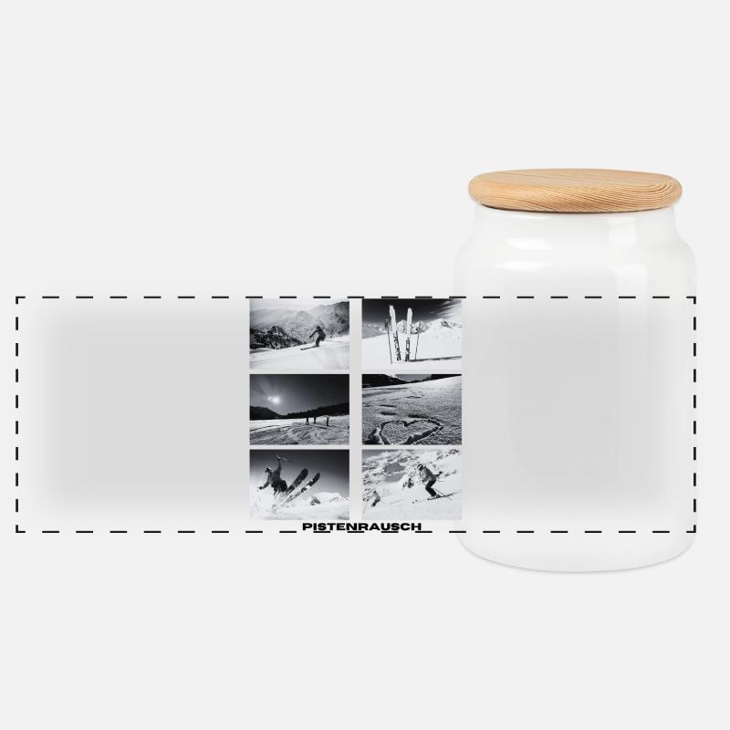 Pistenrausch Collage BW - Panorama Keksdose mit Holzdeckel - Weiß