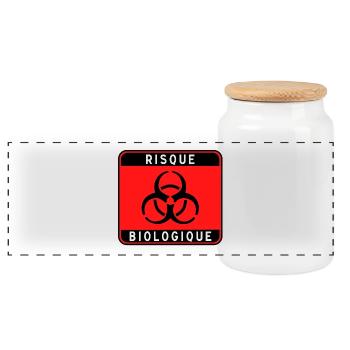 Biologisches Gefahrzeichen, Infektionsrisiko, Material - Panorama Keksdose mit Holzdeckel - Weiß - Vorne