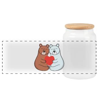 Adorable couple d’ours câlinés avec le cœur - Boîte à biscuits avec couvercle en bois - blanc - Devant