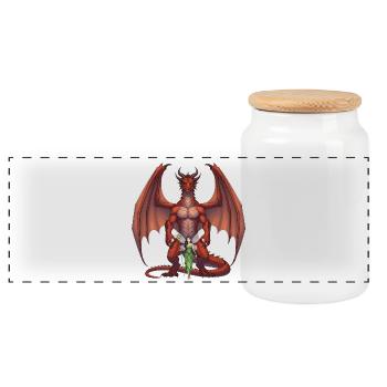 Crimson Dragon and Forest Fairy - Panoramic Cookie Jar with Wooden Lid - white - Front