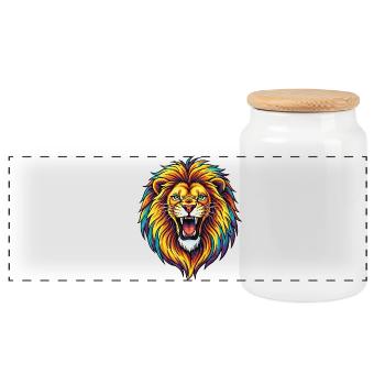 Neon Rainbow Lion Burst - Panoramic Cookie Jar with Wooden Lid - white - Front