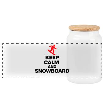 RESTE CALME ET FAIS DU SNOWBOARD ! PLAISIR SUR LES PISTES ET PLAISIR EN CABANE - Boîte à biscuits avec couvercle en bois - blanc - Devant