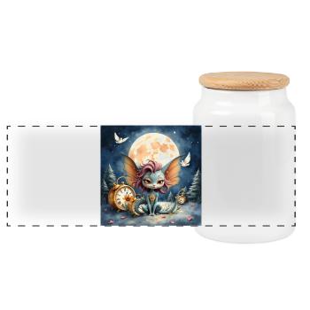 Night Fairy with Lunar Wings - Panoramic Cookie Jar with Wooden Lid - white - Front