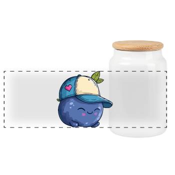 Kawaii Blaubeere mit Cap - Panorama Keksdose mit Holzdeckel - Weiß - Vorne