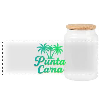 Punta Cana Caribbean Vacation with Palm Trees - Panoramic Cookie Jar with Wooden Lid - white - Front