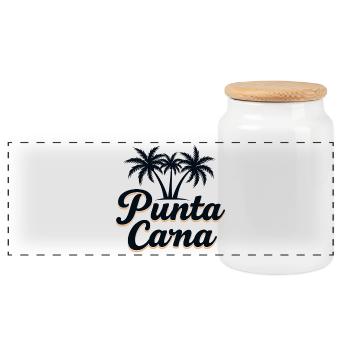 Punta Cana Caribbean Vacation with Palm Trees - Panoramic Cookie Jar with Wooden Lid - white - Front