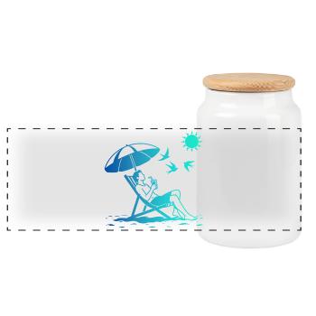 Entspannung im Liegestuhl am Strand - Panorama Keksdose mit Holzdeckel - Weiß - Vorne