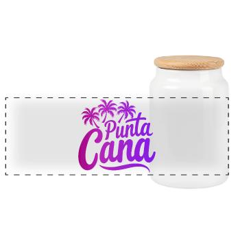 Punta Cana Caribbean Vacation with Palm Trees - Panoramic Cookie Jar with Wooden Lid - white - Front
