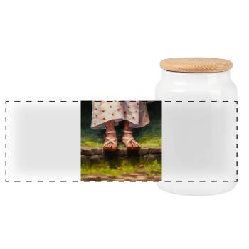 Echoes of Spring - Panoramic Cookie Jar with Wooden Lid - white - Front